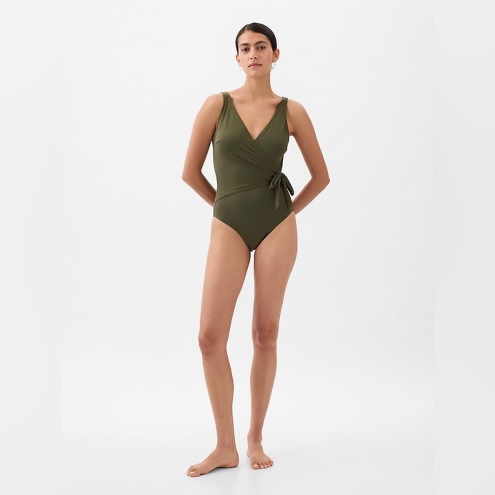 GAP Olive Wrap-Style One-Piece Swimsuit